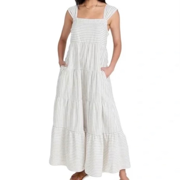 chinese dress ladies Madewell Women's Stripe Tiered Maxi Dress, Blue/White Stripe, 6 at Amazon  Women's Clothing store main image 1